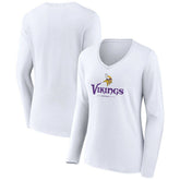 Minnesota Vikings Women's Logo Team Lockup Long Sleeve V-Neck T-Shirt - White T-shirts