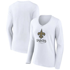 New Orleans Saints Women's Logo Team Lockup Long Sleeve V-Neck T-Shirt - White T-shirts