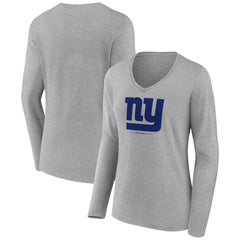 New York Giants Women's Logo Team Lockup Long Sleeve V-Neck T-Shirt - Heather Gray T-shirts