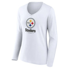 Pittsburgh Steelers Women's Logo Team Lockup Long Sleeve V-Neck T-Shirt - White T-shirts