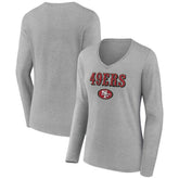 San Francisco 49ers Women's Logo Team Lockup Long Sleeve V-Neck T-Shirt - Heather Gray T-shirts