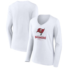 Tampa Bay Buccaneers Women's Logo Team Lockup Long Sleeve V-Neck T-Shirt - White T-shirts