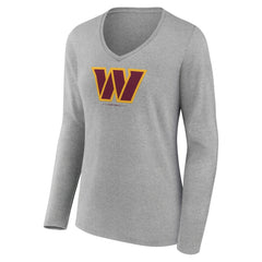 Washington Commanders Women's Logo Team Lockup Long Sleeve V-Neck T-Shirt - Heather Gray T-shirts