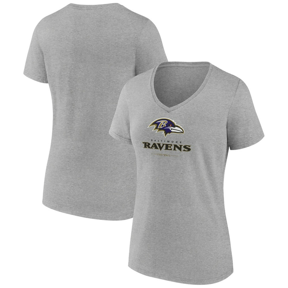 Baltimore Ravens Women's Logo Team Lockup V-Neck T-Shirt - Gray T-shirts