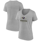 Baltimore Ravens Women's Logo Team Lockup V-Neck T-Shirt - Gray T-shirts