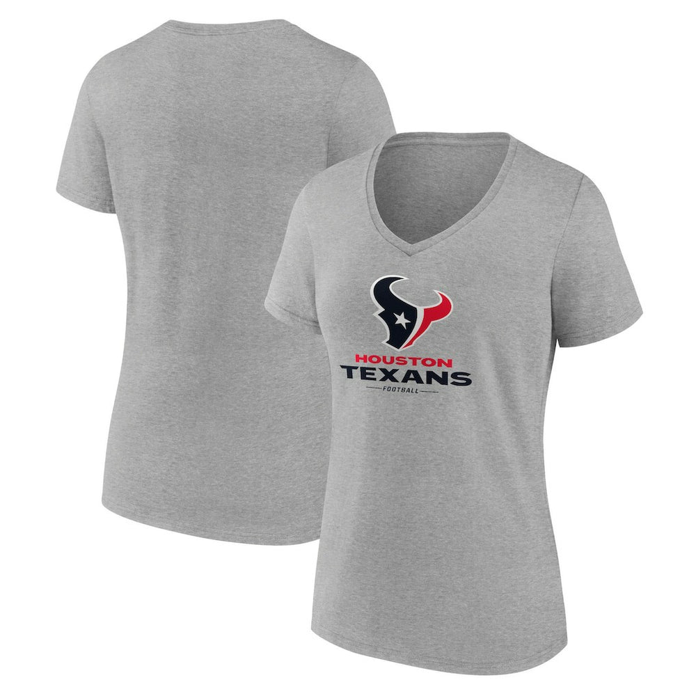 Houston Texans Women's Logo Team Lockup V-Neck T-Shirt - Gray T-shirts