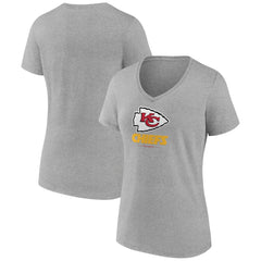 Kansas City Chiefs Women's Logo Team Lockup V-Neck T-Shirt - Gray T-shirts