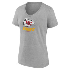 Kansas City Chiefs Women's Logo Team Lockup V-Neck T-Shirt - Gray T-shirts