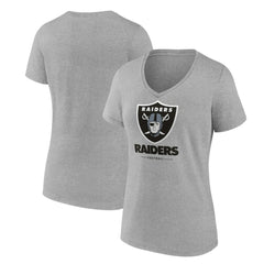 Las Vegas Raiders Women's Logo Team Lockup V-Neck T-Shirt - Gray T-shirts