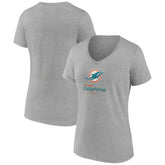 Miami Dolphins Women's Logo Team Lockup V-Neck T-Shirt - Gray T-shirts