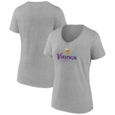 Minnesota Vikings Women's Logo Team Lockup V-Neck T-Shirt - Gray T-shirts