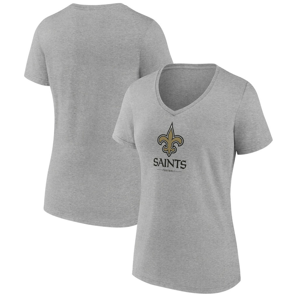 New Orleans Saints Women's Logo Team Lockup V-Neck T-Shirt - Gray T-shirts
