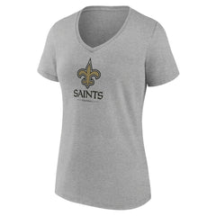 New Orleans Saints Women's Logo Team Lockup V-Neck T-Shirt - Gray T-shirts