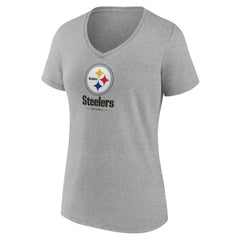 Pittsburgh Steelers Women's Logo Team Lockup V-Neck T-Shirt - Gray T-shirts