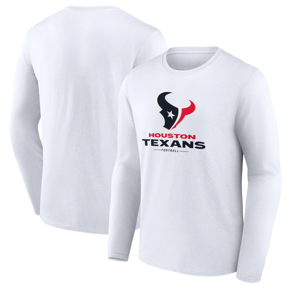 Houston Texans Logo Team Lockup Long Sleeve T-Shirt - White T-shirts