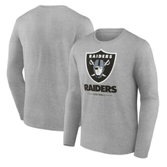 Las Vegas Raiders Logo Team Lockup Long Sleeve T-Shirt - Gray T-shirts