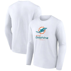 Miami Dolphins Logo Team Lockup Long Sleeve T-Shirt - White T-shirts
