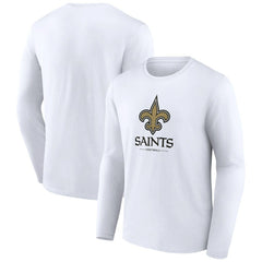 New Orleans Saints Logo Team Lockup Long Sleeve T-Shirt - White T-shirts