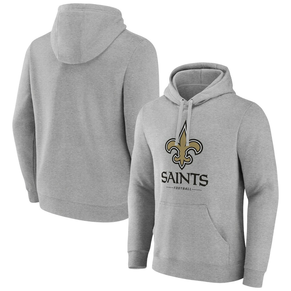 New Orleans Saints Primary Logo Team Lockup Fitted Pullover Hoodie - Gray Hoodies