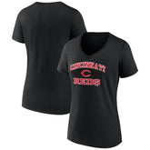 Cincinnati Reds Women's Heart and Soul V-Neck T-Shirt - Black T-shirts
