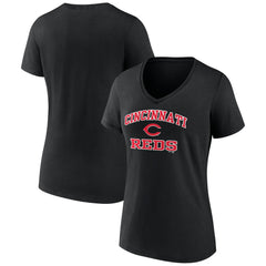 Cincinnati Reds Women's Heart and Soul V-Neck T-Shirt - Black T-shirts