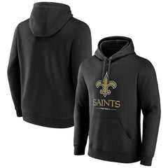New Orleans Saints Logo Team Lockup Fitted Pullover Hoodie - Black Hoodies