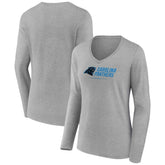 Carolina Panthers Women's Logo Team Lockup Long Sleeve V-Neck T-Shirt - Heather Gray T-shirts