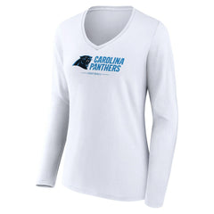 Carolina Panthers Women's Logo Team Lockup Long Sleeve V-Neck T-Shirt - White T-shirts