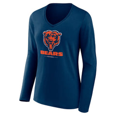 Chicago Bears Women's Logo Team Lockup Long Sleeve V-Neck T-Shirt - Navy T-shirts