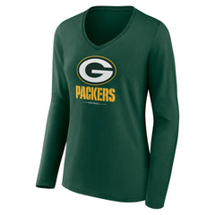Green Bay Packers Women's Logo Team Lockup Long Sleeve V-Neck T-Shirt - Green T-shirts