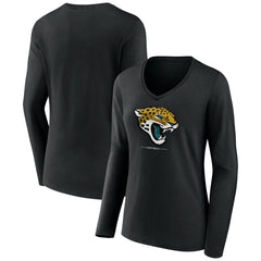 Jacksonville Jaguars Women's Logo Team Lockup Long Sleeve V-Neck T-Shirt - Black T-shirts