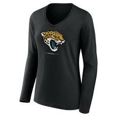 Jacksonville Jaguars Women's Logo Team Lockup Long Sleeve V-Neck T-Shirt - Black T-shirts