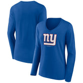 New York Giants Women's Logo Team Lockup Long Sleeve V-Neck T-Shirt - Royal T-shirts