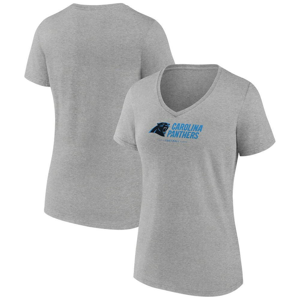 Carolina Panthers Women's Logo Team Lockup V-Neck T-Shirt - Gray T-shirts