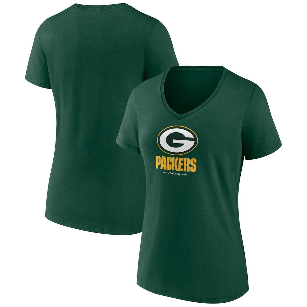 Green Bay Packers Women's Logo Team Lockup V-Neck T-Shirt - Green T-shirts