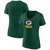 Green Bay Packers Women's Logo Team Lockup V-Neck T-Shirt - Green T-shirts