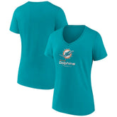 Miami Dolphins Women's Logo Team Lockup V-Neck T-Shirt - Aqua T-shirts
