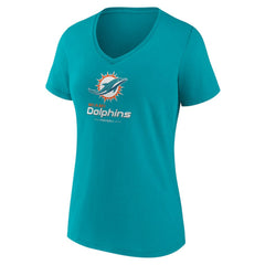 Miami Dolphins Women's Logo Team Lockup V-Neck T-Shirt - Aqua T-shirts