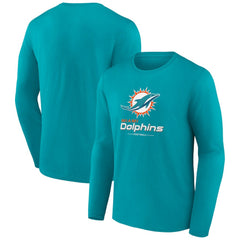 Miami Dolphins Logo Team Lockup Long Sleeve T-Shirt - Aqua T-shirts