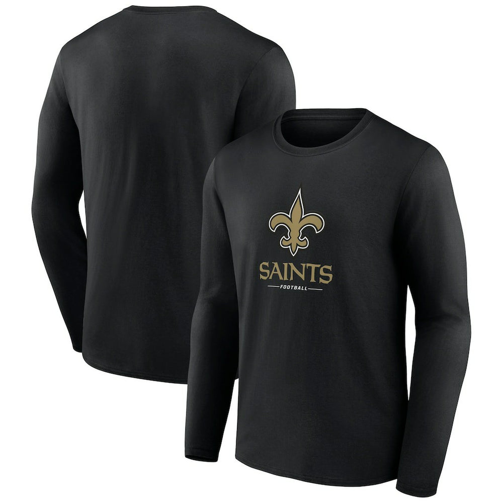 New Orleans Saints Logo Team Lockup Long Sleeve T-Shirt - Black T-shirts