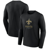 New Orleans Saints Logo Team Lockup Long Sleeve T-Shirt - Black T-shirts
