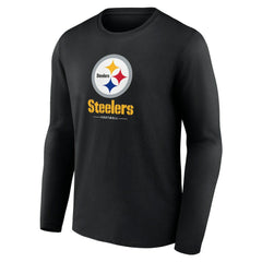 Pittsburgh Steelers Logo Team Lockup Long Sleeve T-Shirt - Black T-shirts
