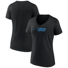 Carolina Panthers Women's Logo Team Lockup V-Neck T-Shirt - Black T-shirts
