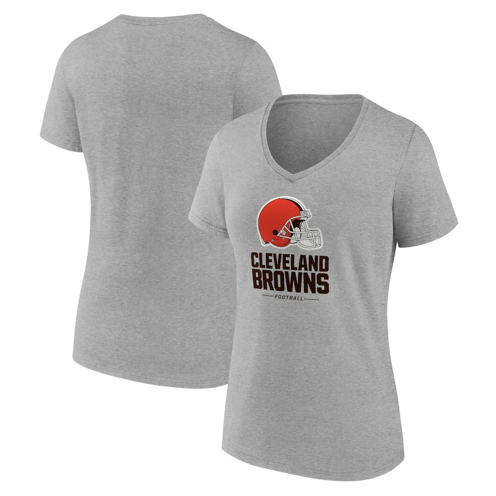 Cleveland Browns Women's Logo Team Lockup V-Neck T-Shirt - Gray T-shirts