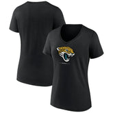 Jacksonville Jaguars Women's Logo Team Lockup V-Neck T-Shirt - Black T-shirts