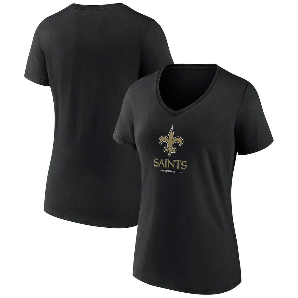 New Orleans Saints Women's Logo Team Lockup V-Neck T-Shirt - Black T-shirts
