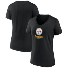 Pittsburgh Steelers Women's Logo Team Lockup V-Neck T-Shirt - Black T-shirts