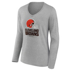 Cleveland Browns Women's Logo Team Lockup Long Sleeve V-Neck T-Shirt - Gray T-shirts