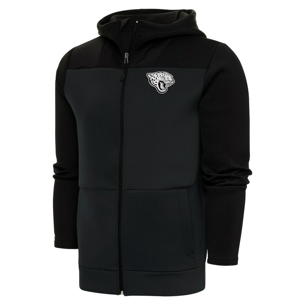 Jacksonville Jaguars Antigua Metallic Logo Protect Full-Zip Hoodie - Charcoal/Black Hoodies