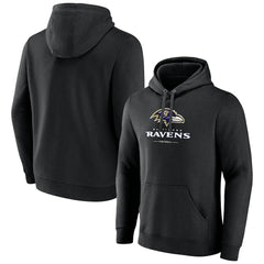 Baltimore Ravens Logo Team Lockup Fitted Pullover Hoodie - Black Hoodies